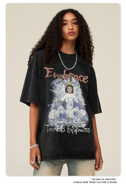 Design BE Fried Snowflakes Embrace Angel Graphic Black T-Shirt T-Shirts - 19
