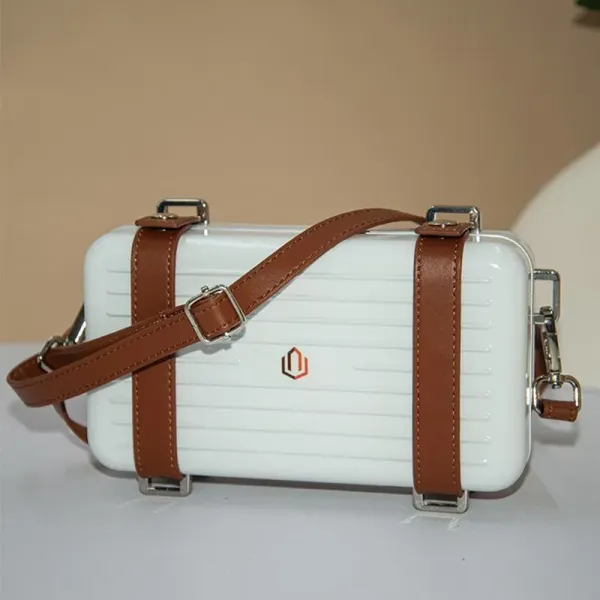 Design Mini Hardshell Crossbody Bag White with Brown Leather Strap - 1