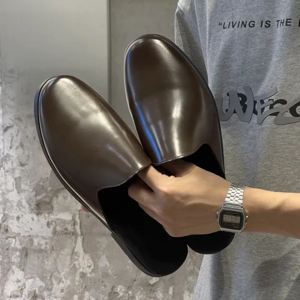 Design Slip-On Loafers Brown Leather Shoes Casual Shoes - 1