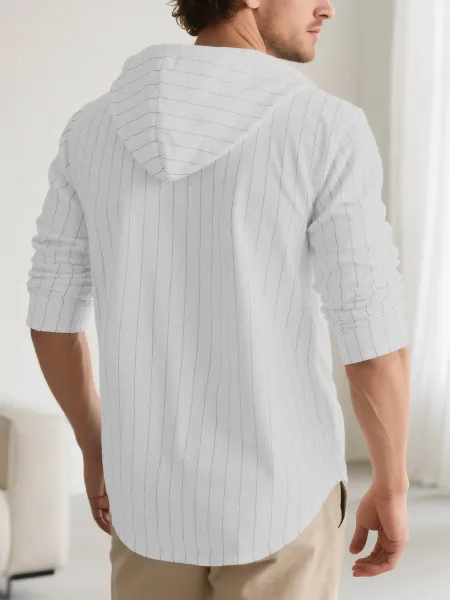 Design Pinstripe Hooded Button-Up Shirt White - 37