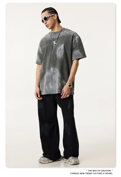 Design Beingmove Acid Wash Distressed Gray T-Shirt T-Shirts - 49