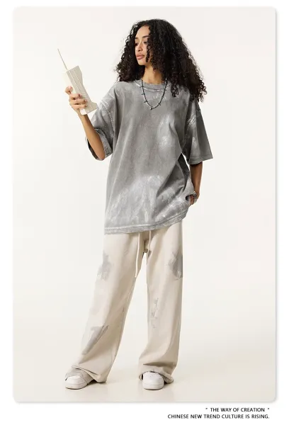 Design Beingmove Acid Wash Distressed Gray T-Shirt T-Shirts - 55