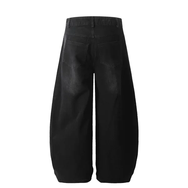 Adidas Originals Wide-Leg Denim Pants Black with White Triple Stripes Jeans - 7