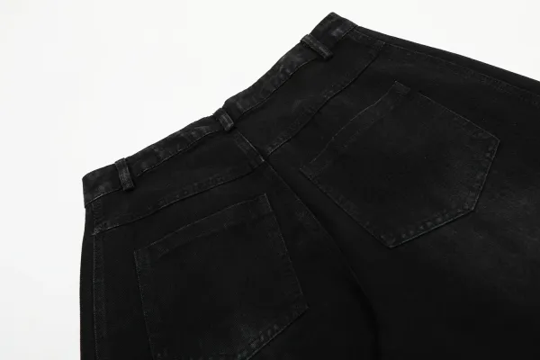 Adidas Originals Wide-Leg Denim Pants Black with White Triple Stripes Jeans - 12