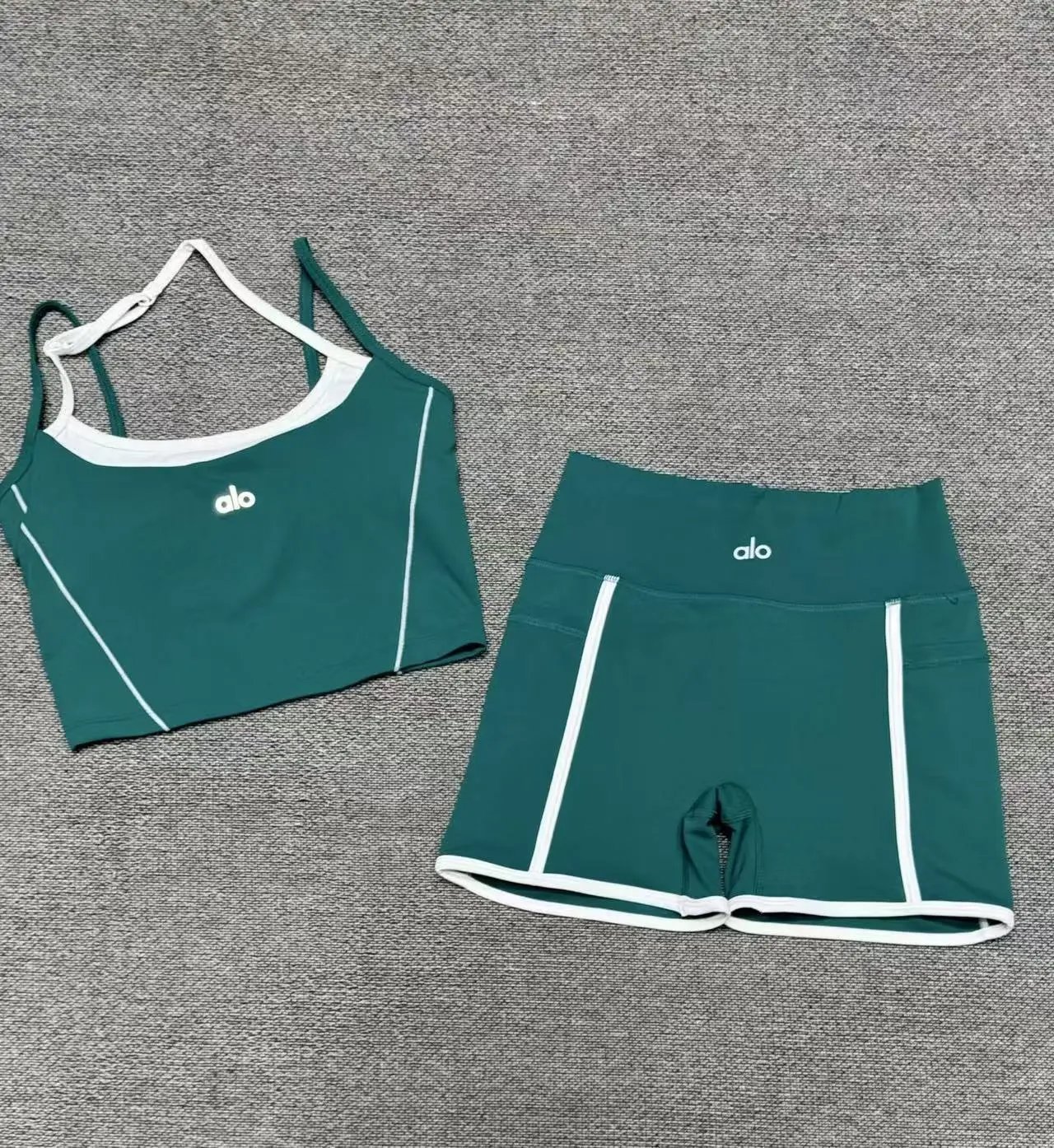 Alo Yoga High-Waisted Biker Shorts and Strappy Sports Bra Set Royal Blue Activewear - 4