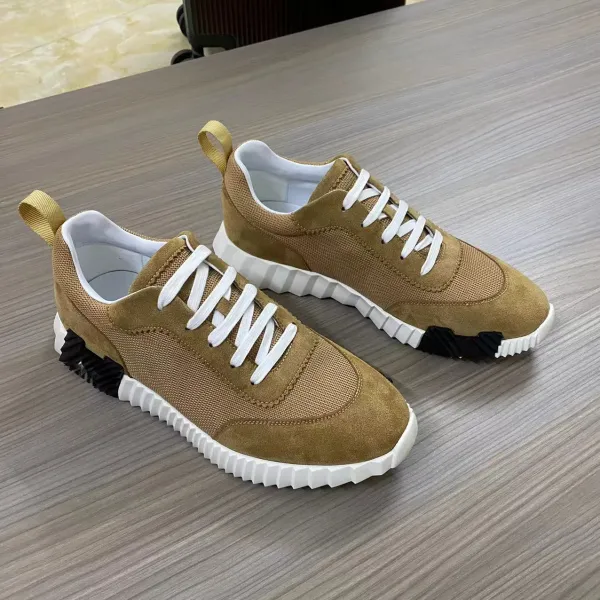 Design Chunky Sole Suede Mesh Sneakers Beige - 1