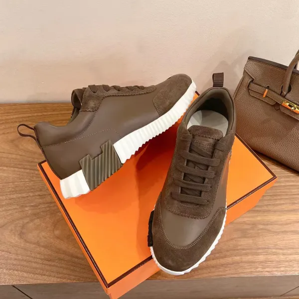 Hermès H-Track Sneakers Brown Suede and Leather with White Sole - 1