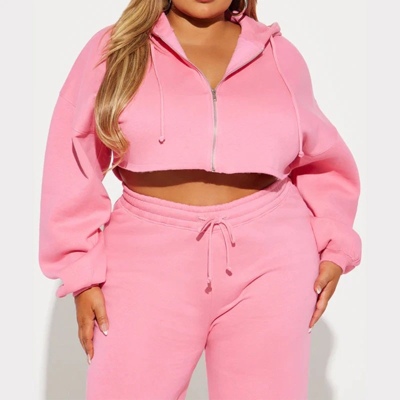 Design Cropped Hoodie and Wide-Leg Sweatpants Set in Light Gray - 13