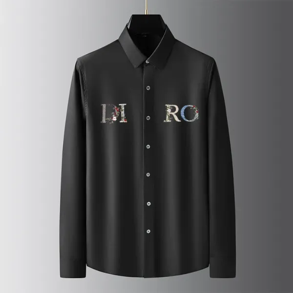 Dior Floral Embroidered DIOR Logo Black Shirt - 1