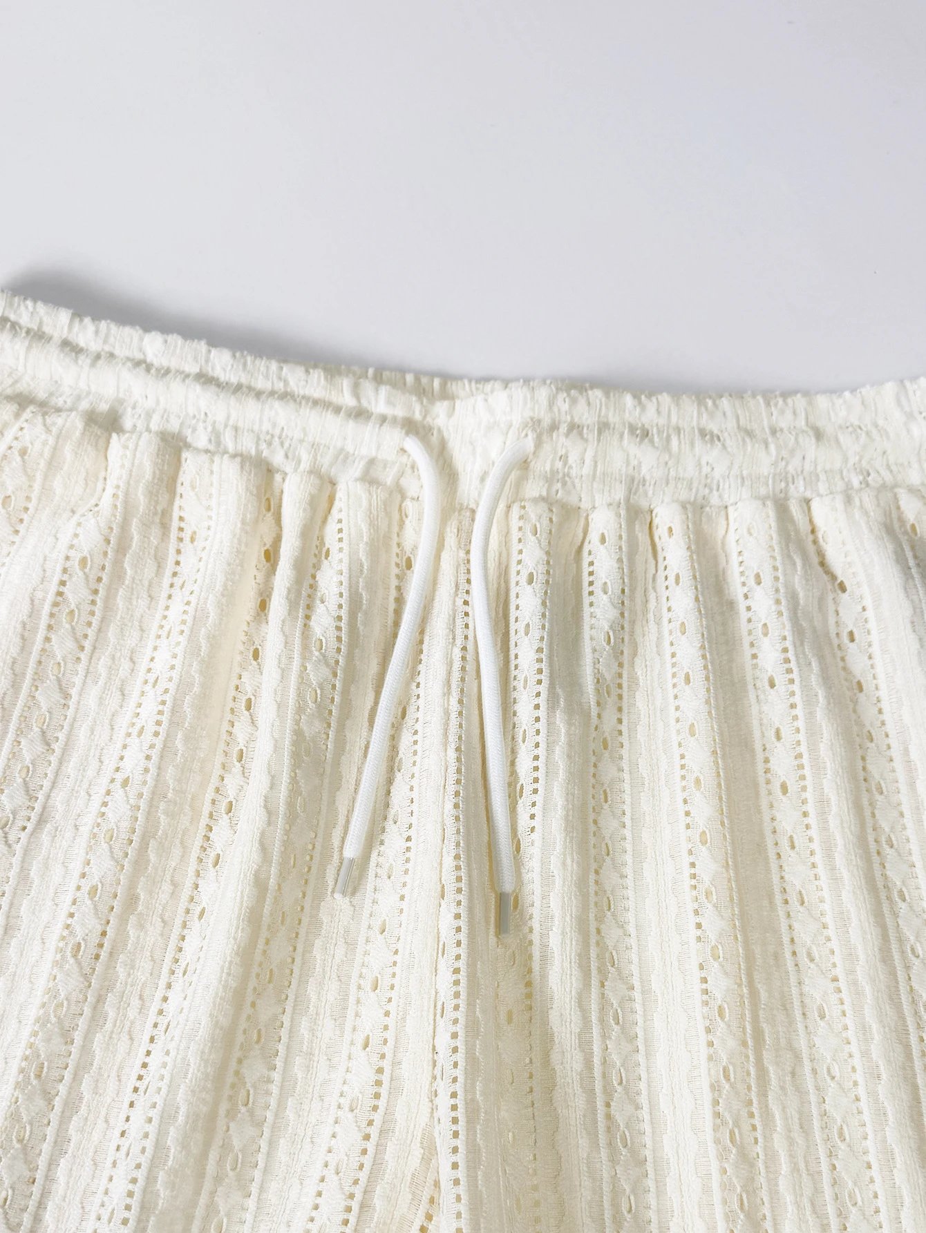 Design Knit Open-Front Short-Sleeve Shirt and Shorts Set Beige - 15
