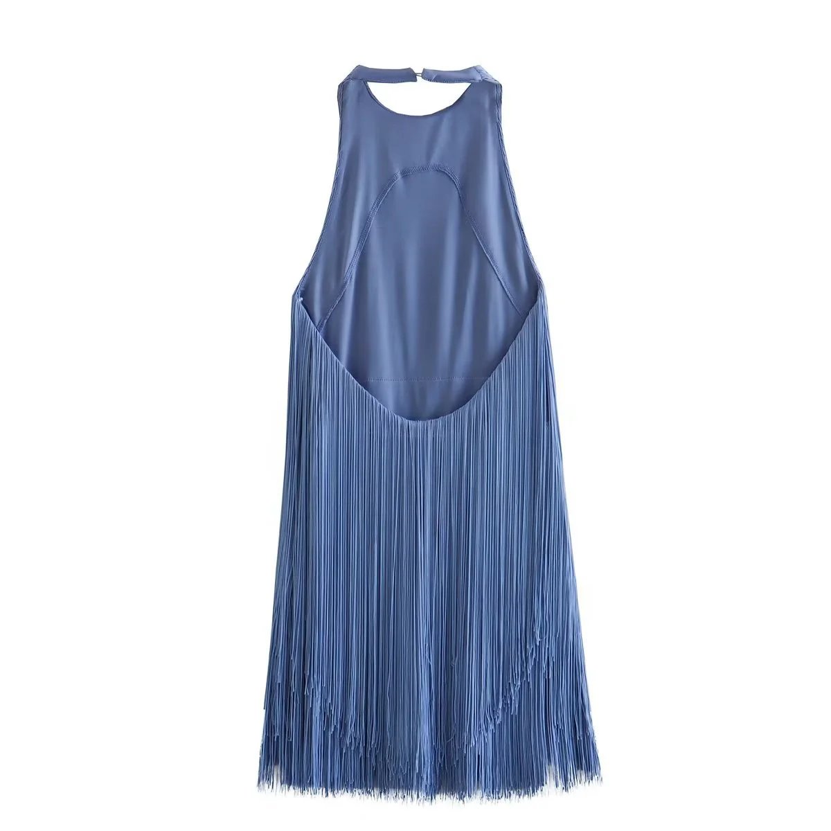 Design Fringed Halter Neck Maxi Dress White - 13