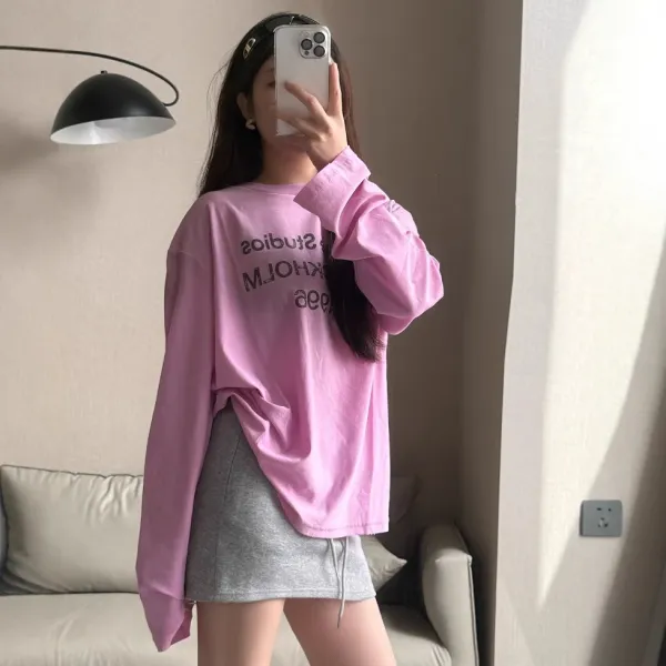 Design Oversized Graphic Long-Sleeve T-Shirt White - 4