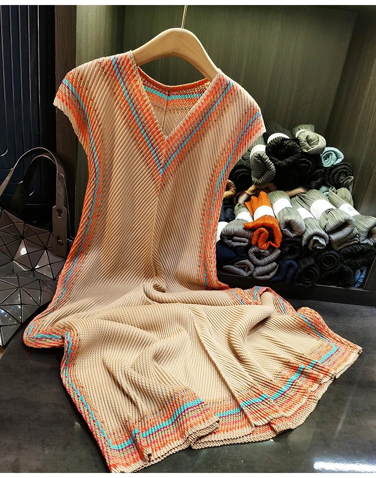 Design Pleated Knit Vest Top Beige Multicolor - 6