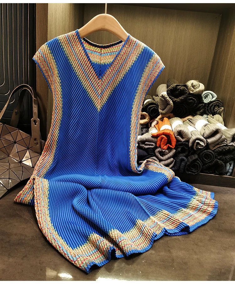 Design Pleated Knit Vest Top Beige Multicolor - 12