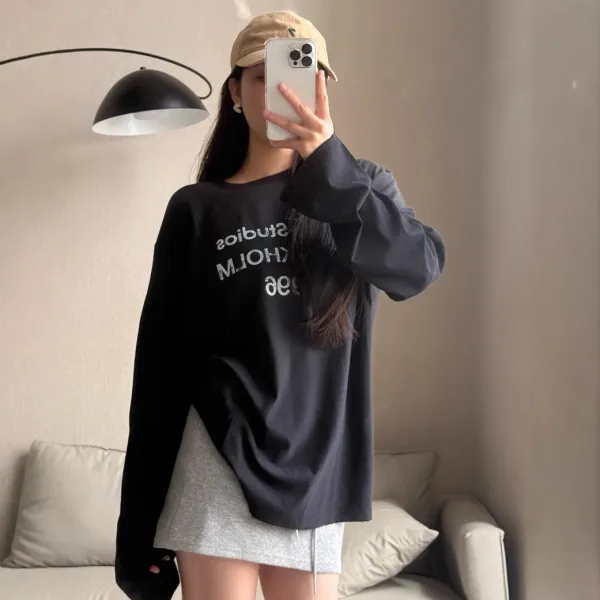 Acne Studios Logo Print Oversized Long-Sleeve T-Shirt Black - 1