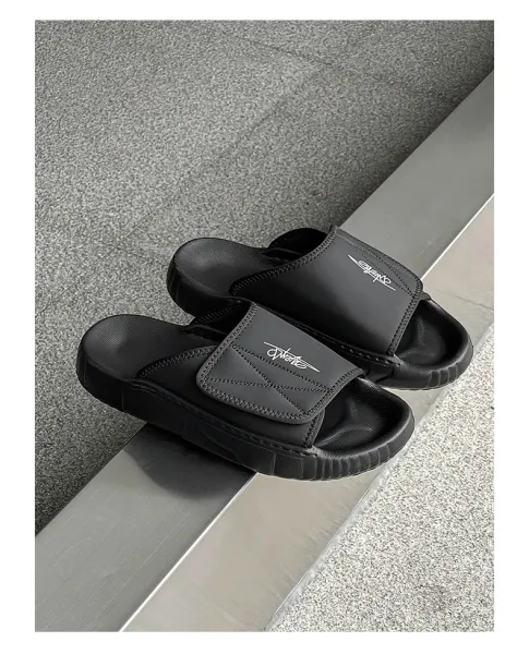 Design Slide Sandal Olive Suede Black Sole Slippers - 23