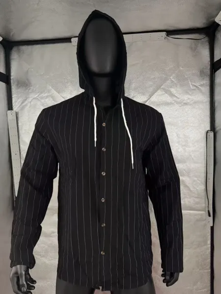 Design Pinstripe Hooded Button-Up Shirt White - 6