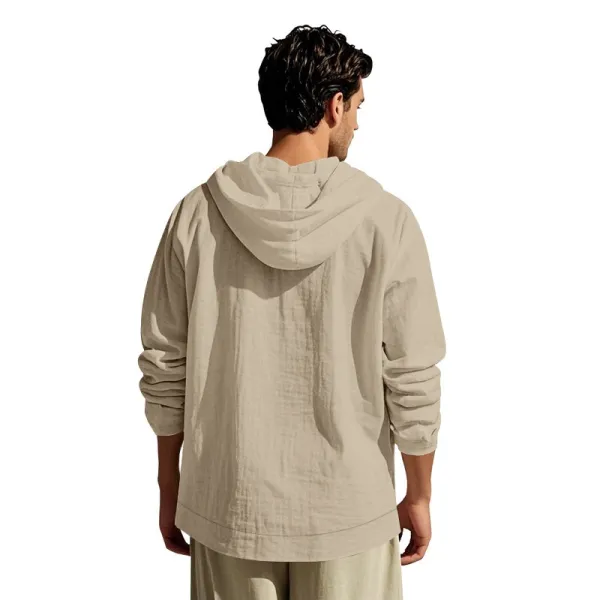 Design Button-Up Hooded Cardigan Beige Shirt - 12