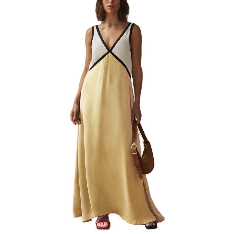 Design Color-Block V-Neck Maxi Dress Green - 27