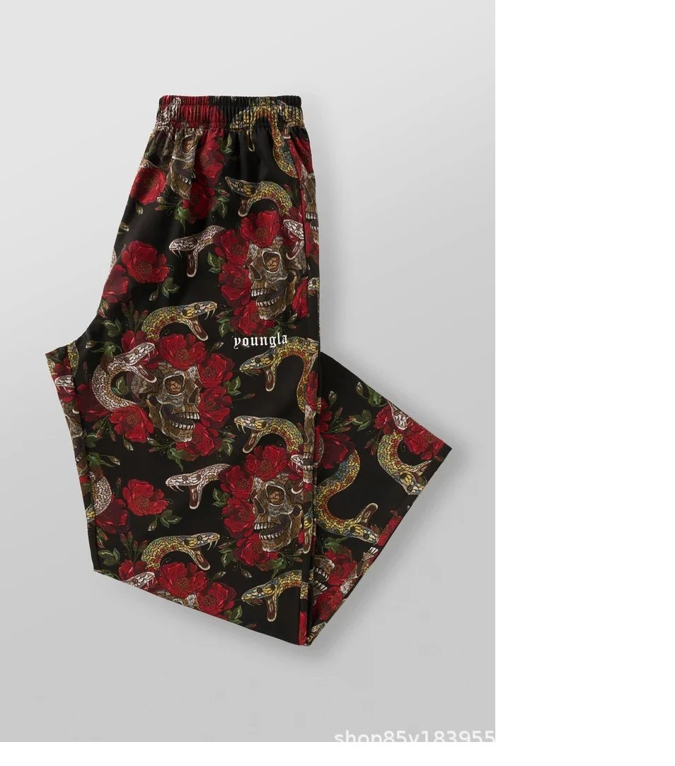 Design Youngla Skull Print Elastic Waist Pants Black Pants - 10