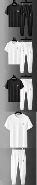 Design B Logo Embroidered White T-Shirt and Black Drawstring Sweatpants Set - 3