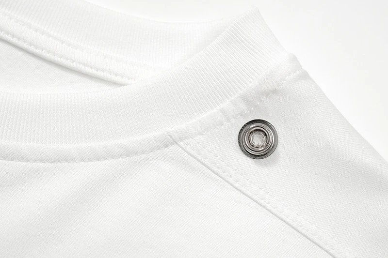 Design Oversized T-Shirt with Shoulder Snaps and Drawstring Hem White T-Shirt - 4