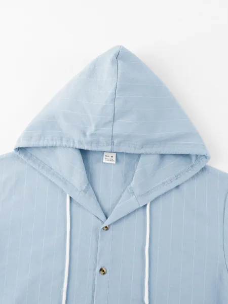 Design Pinstripe Hooded Button-Up Shirt White - 13