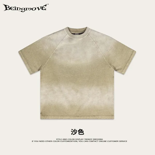 Design Beingmove Washed Sand Color Raglan Sleeve T-Shirt T-Shirts - 1
