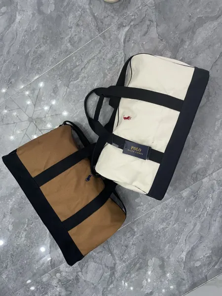 Polo Ralph Lauren Canvas Duffle Bag Beige and Black Travel Bag - 6