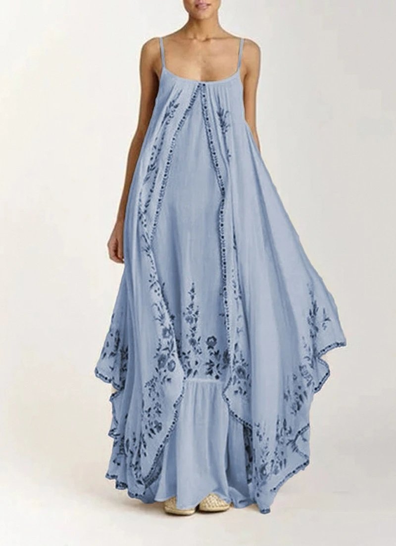 Design Floral Embroidered High-Low Maxi Dress Beige - 4
