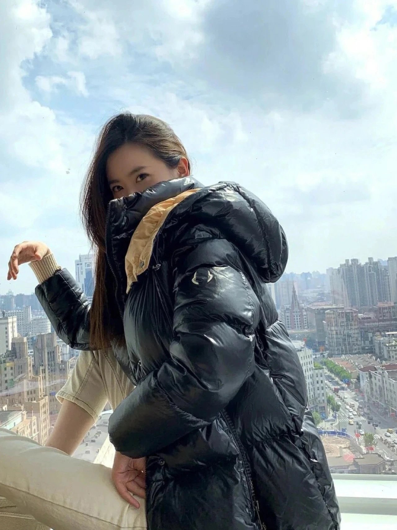 Moncler Maya Down Jacket Black with Beige Lining - 3