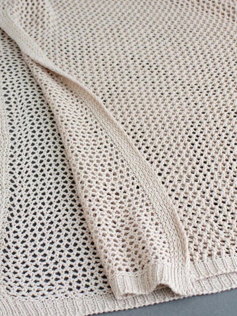 Design Knit Mesh V-Neck High-Slit Dress White - 12