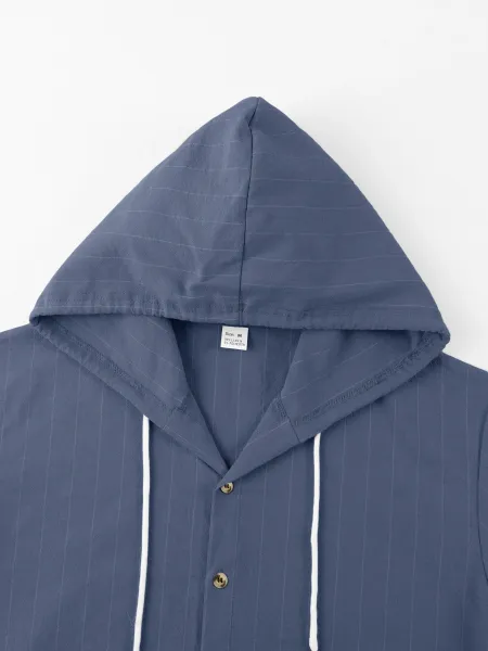 Design Pinstripe Hooded Button-Up Shirt White - 19