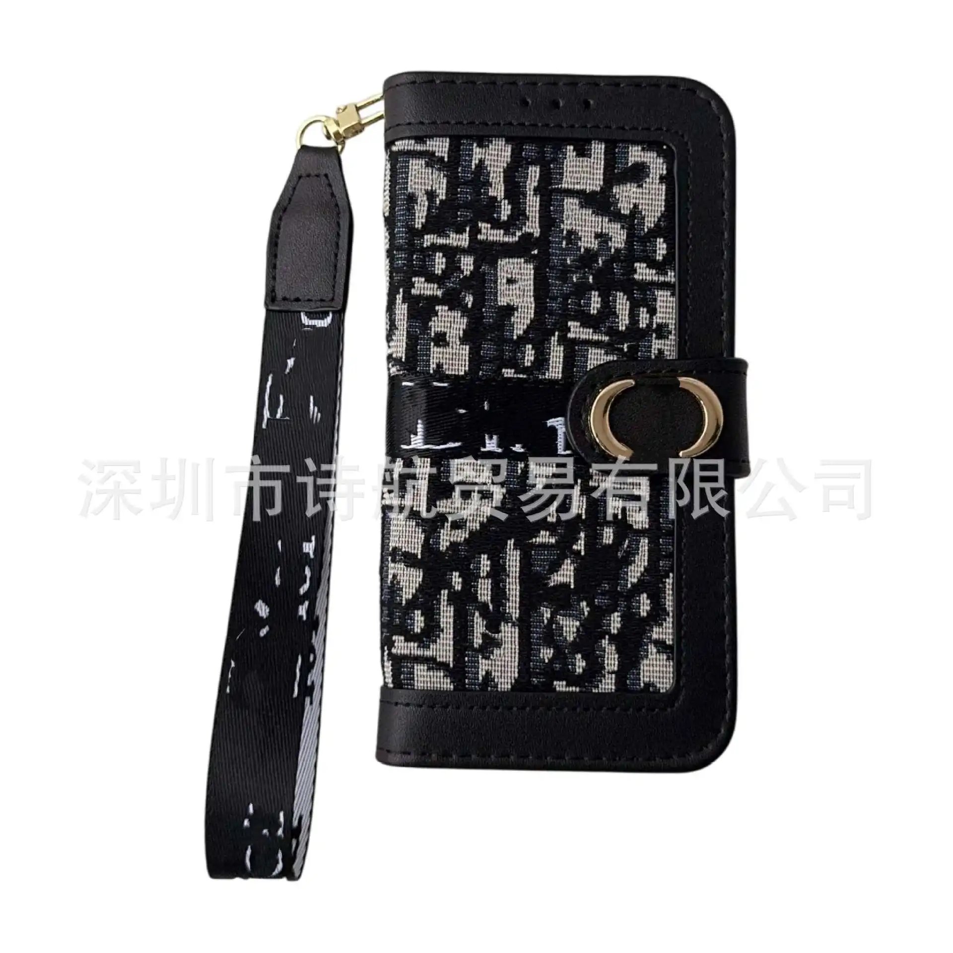 Dior Oblique Print Phone Wallet Case Navy Blue with Wrist Strap - 13