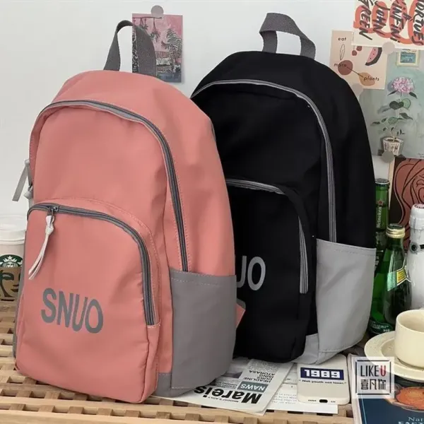 Design SNUO Logo Print Black and Gray Casual Backpack Backpacks - 10