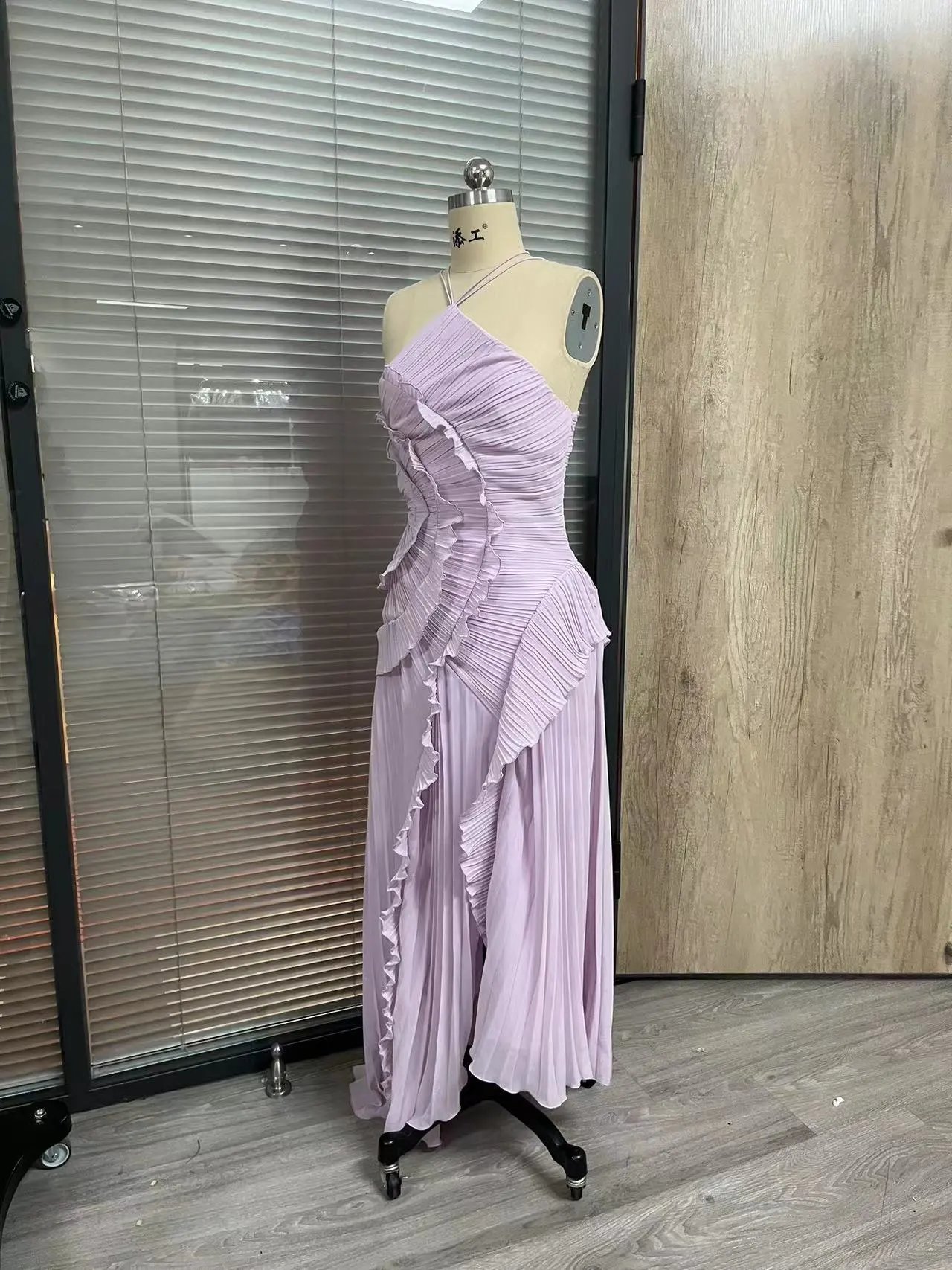 Design Pleated Asymmetrical Halter Dress Pink - 5