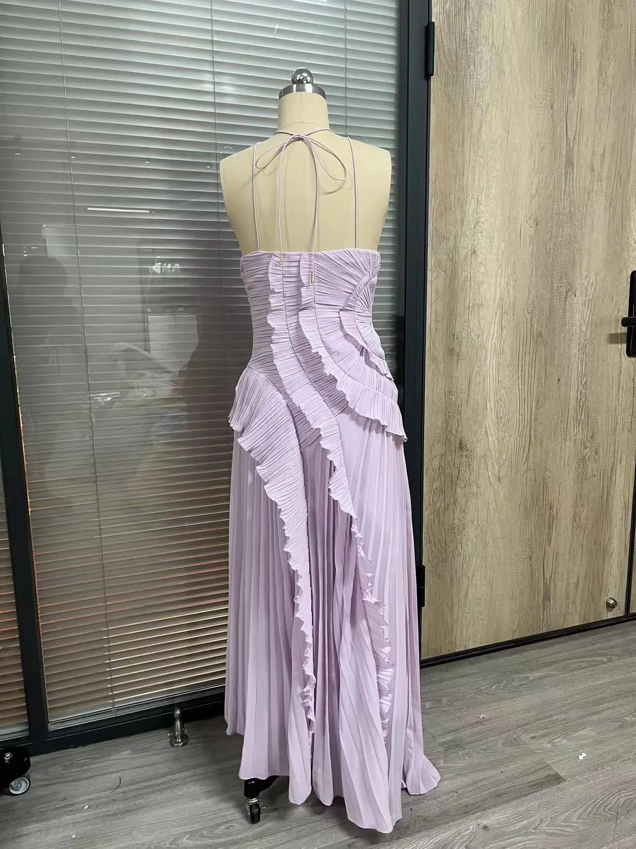 Design Pleated Asymmetrical Halter Dress Pink - 6