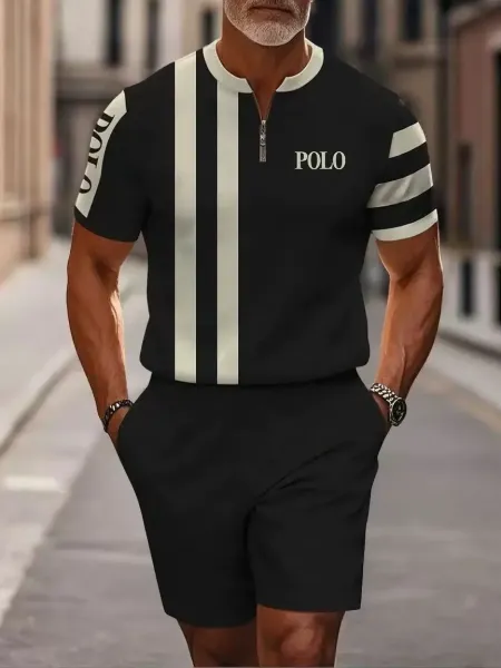 Polo Ralph Lauren Striped Zip-Neck Polo Black / White Tops Polo - 1