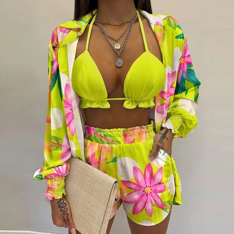 Design Gradient Ombre Tie-Dye Two-Piece Set with Ruffled Crop Top and Shorts - 16
