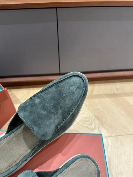 Design Black Suede Loafer Mules with White Sole Loafers - 6