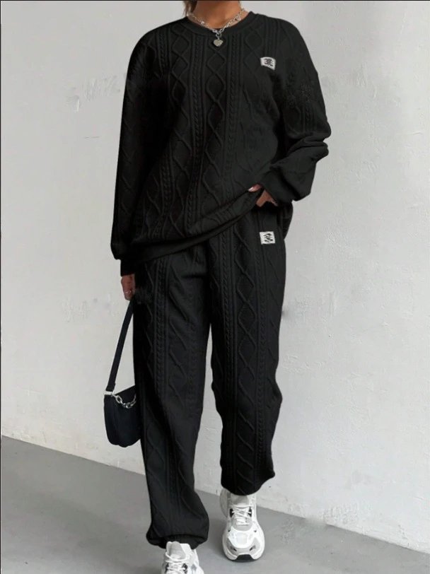 Design Cable Knit Sweater Set Beige Casual Set - 19