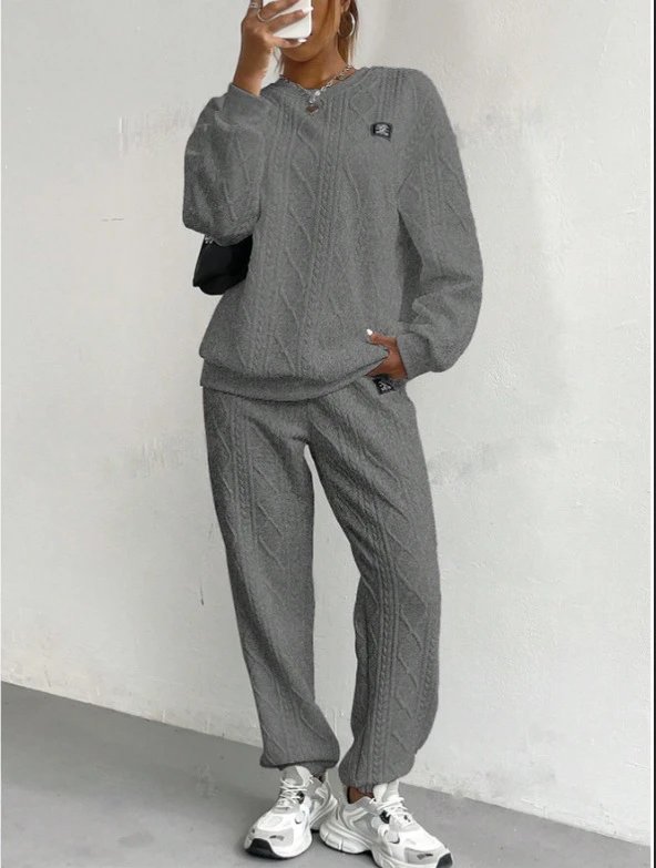 Design Cable Knit Sweater Set Beige Casual Set - 23