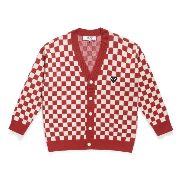 Comme des Garçons Play Checkerboard Red and White Cardigan - 1