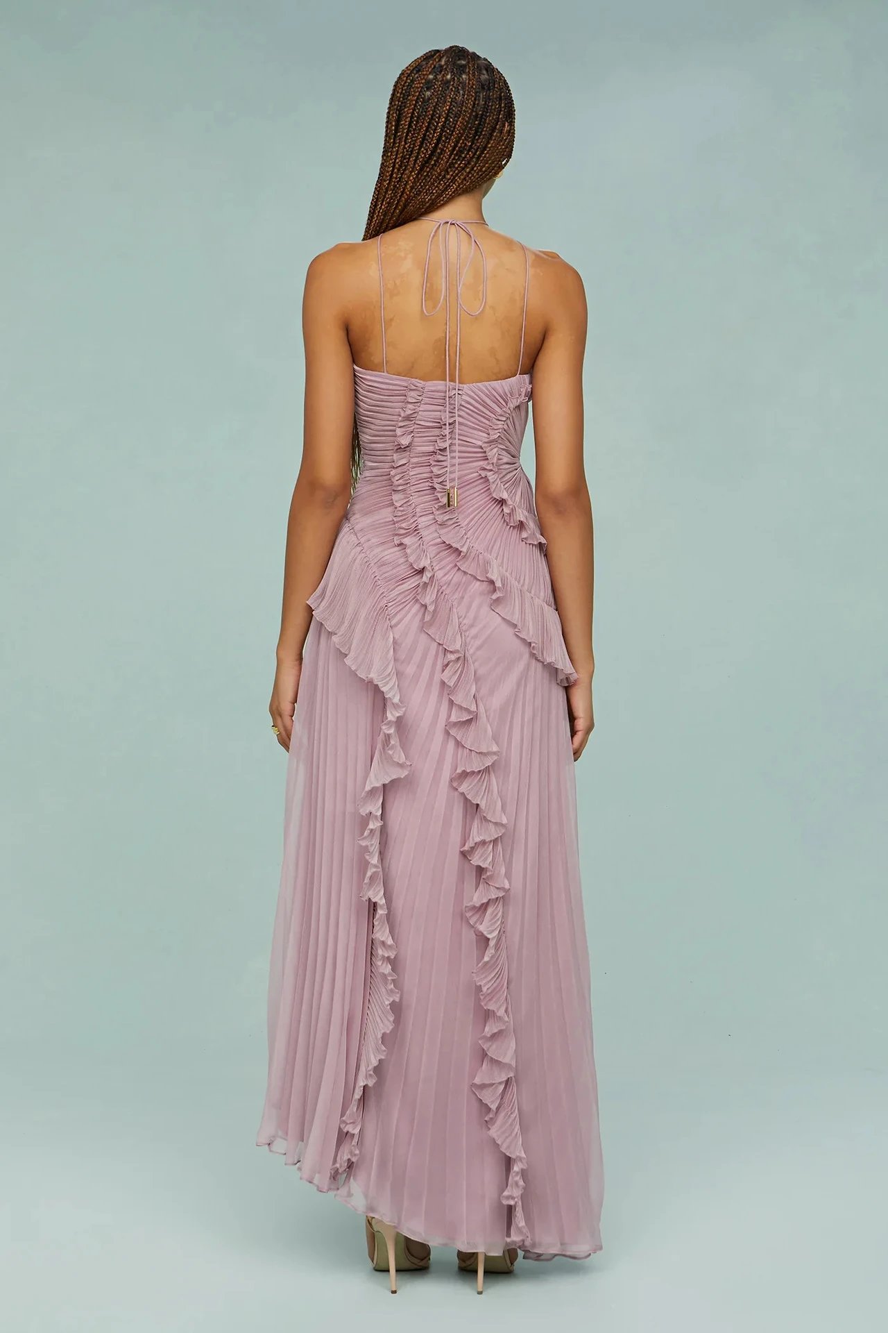 Design Pleated Asymmetrical Halter Dress Pink - 47