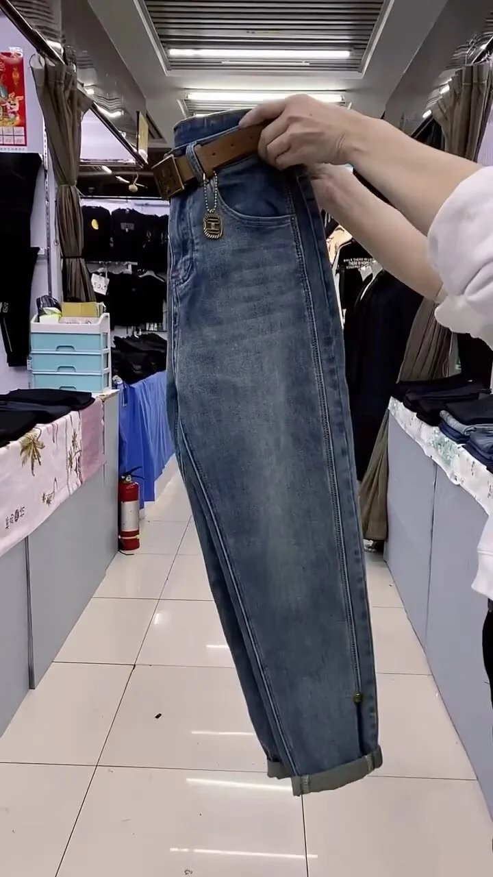 Design Wide-Leg Cuffed Jeans with Side Zippers Blue Jeans - 6