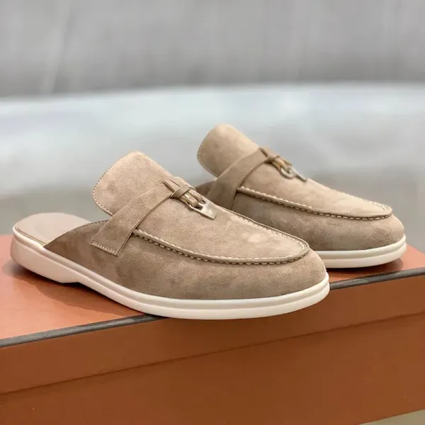Design Suede Mule Loafer Tan Casual Shoes - 5