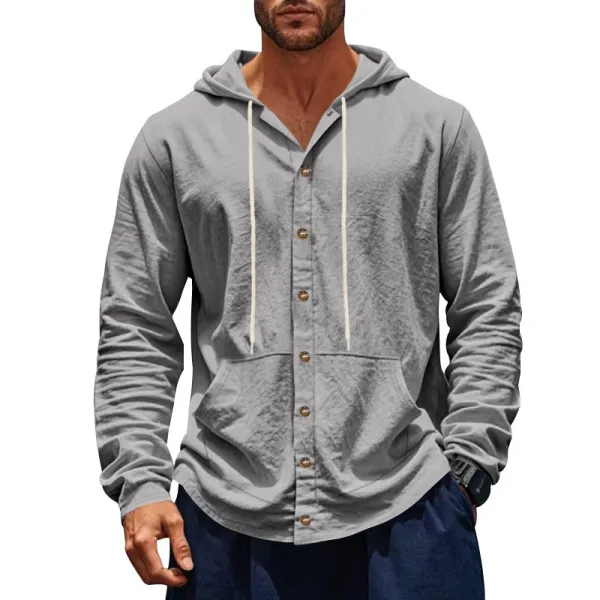 Design Hooded Button-Up Shirt Gray Hoodie - 1