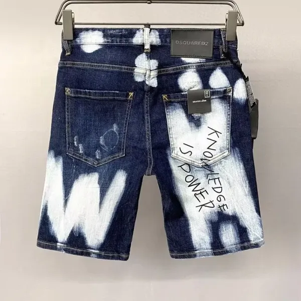 Dsquared2 Distressed Embroidered Denim Shorts Blue - 11