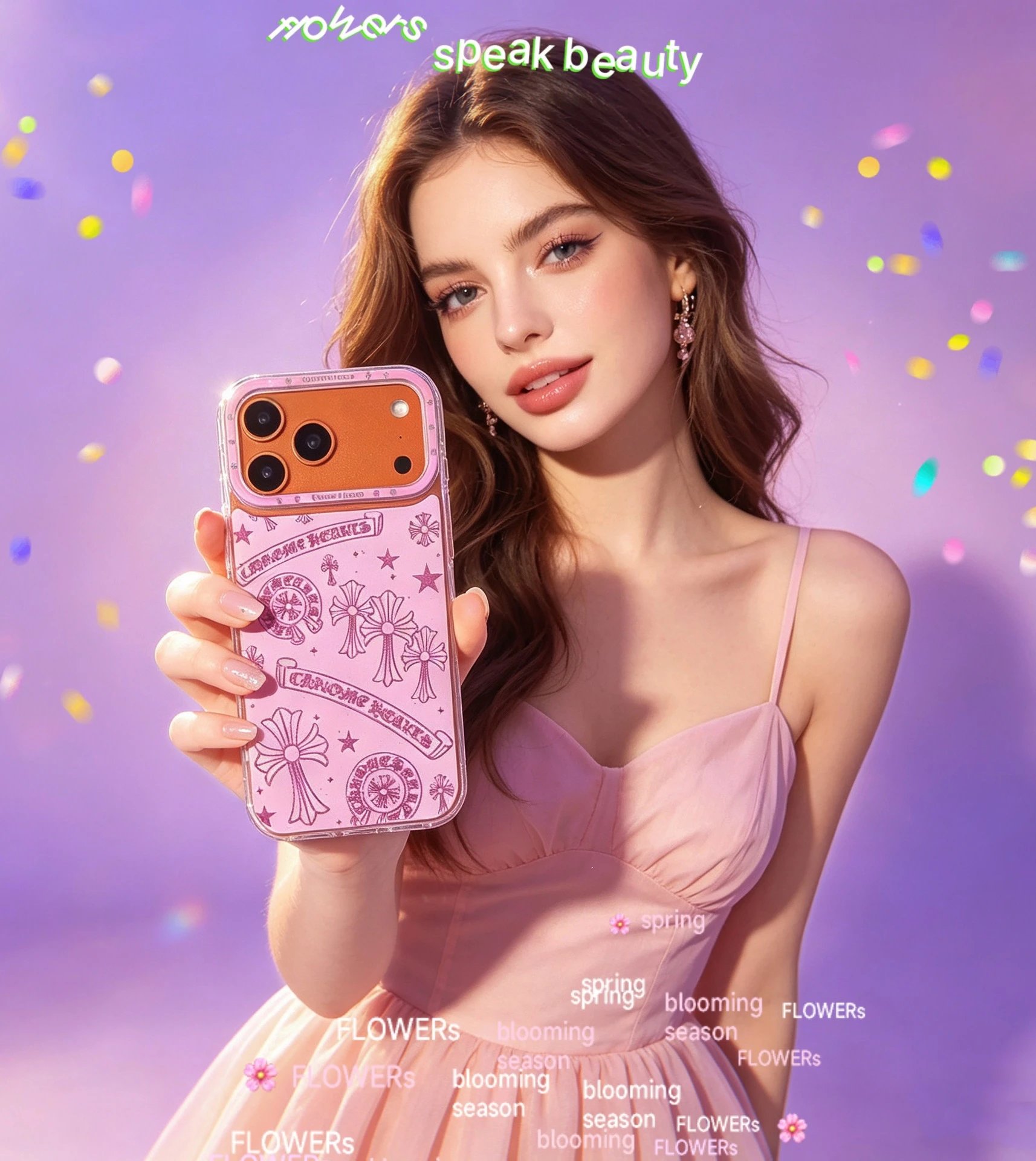 Chrome Hearts Orange Glitter Cross Motif Phone Case - 2