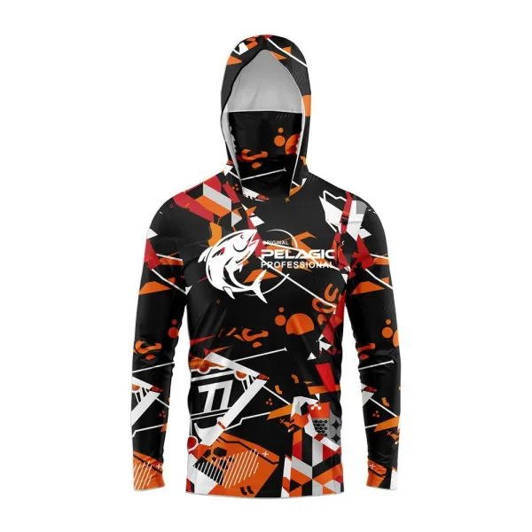Design Pelagic Professional Hooded Rash Guard Black Orange Multicolor Hoodie - 1
